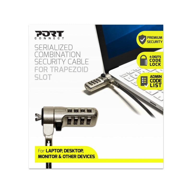 Port Connect 1.8m Wedge Resettable Combination Cable Lock