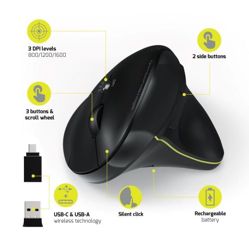 Port Connect Wireless Bluetooth Rechargeable Ergonomic Mouse