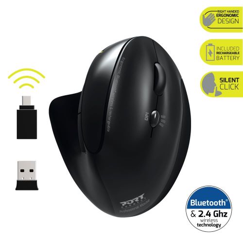 Port Connect Wireless Bluetooth Rechargeable Ergonomic Mouse